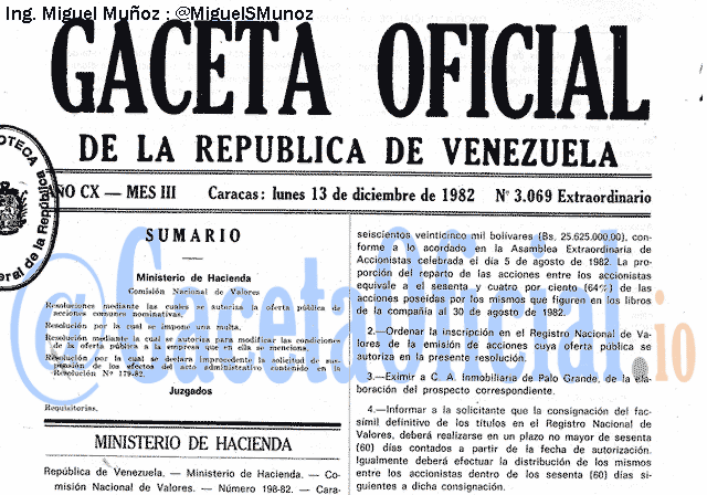 Gaceta Oficial 3069 del 13 Diciembre 1982