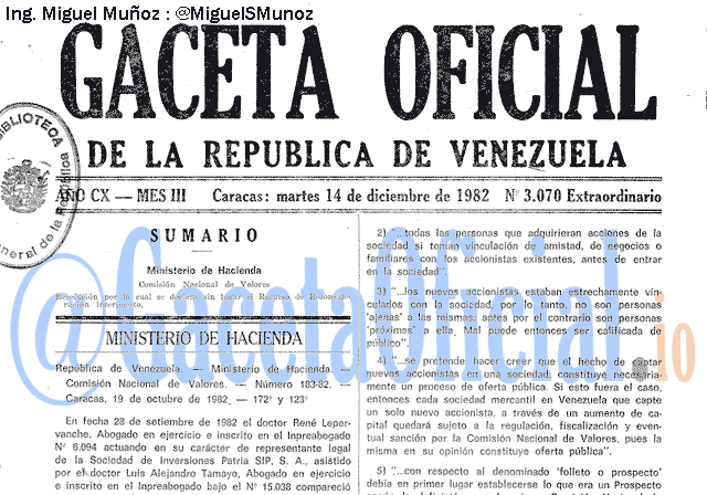 Gaceta Oficial 3070 del 14 Diciembre 1982