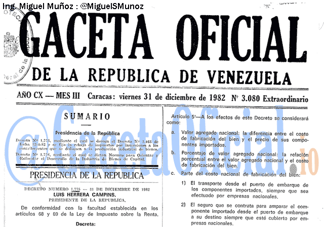 Gaceta Oficial 3080 del 31 Diciembre 1982
