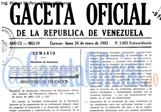 Gaceta Oficial 3085 del 24 Enero 1983