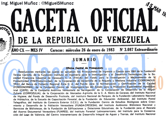 Gaceta Oficial 3087 del 26 Enero 1983