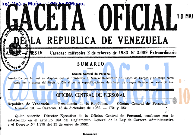 Gaceta Oficial 3089 del 2 Febrero 1983