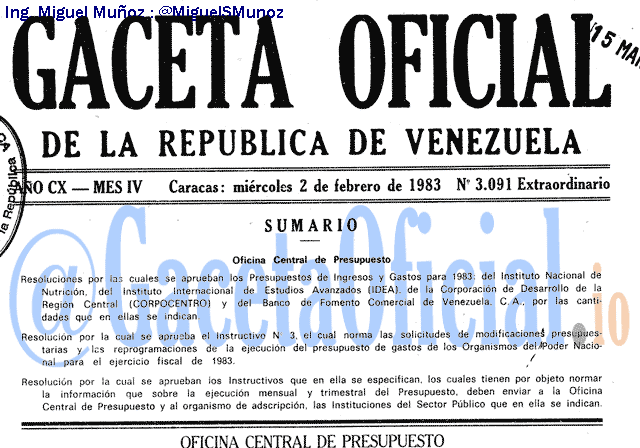 Gaceta Oficial 3091 del 2 Febrero 1983
