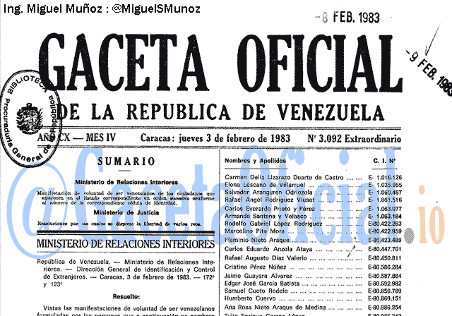 Gaceta Oficial 3092 del 3 Febrero 1983