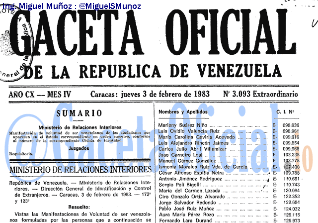 Gaceta Oficial 3093 del 3 Febrero 1983