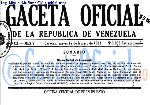 Gaceta Oficial 3098 del 17 Febrero 1983