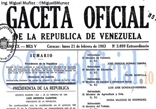 Gaceta Oficial 3099 del 21 Febrero 1983