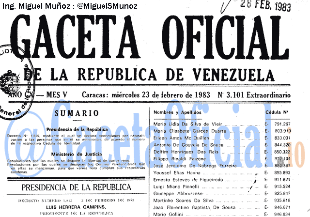 Gaceta Oficial 3101 del 23 Febrero 1983