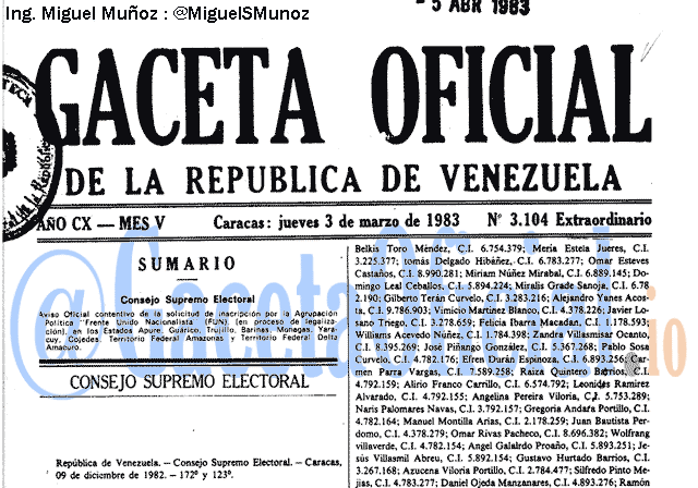 Gaceta Oficial 3104 del 3 Marzo 1983