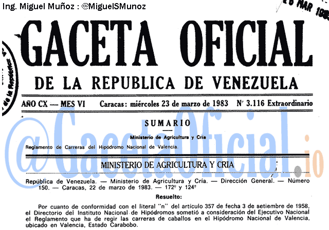 Gaceta Oficial 3116 del 23 Marzo 1983