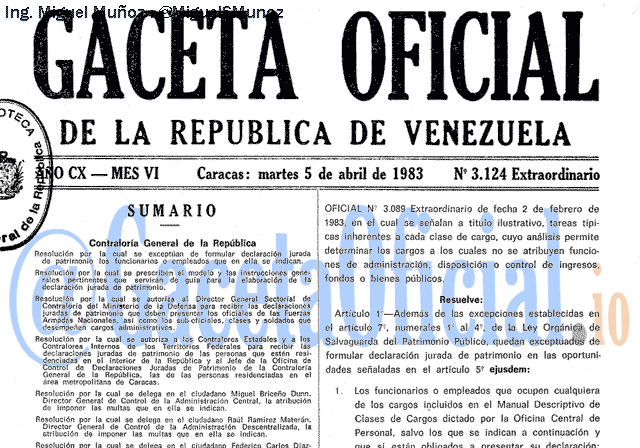 Gaceta Oficial 3124 del 5 Abril 1983
