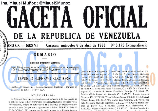 Gaceta Oficial 3125 del 6 Abril 1983