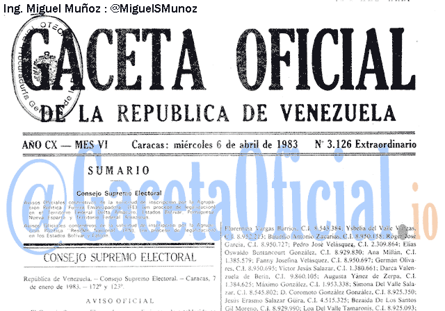Gaceta Oficial 3126 del 6 Abril 1983