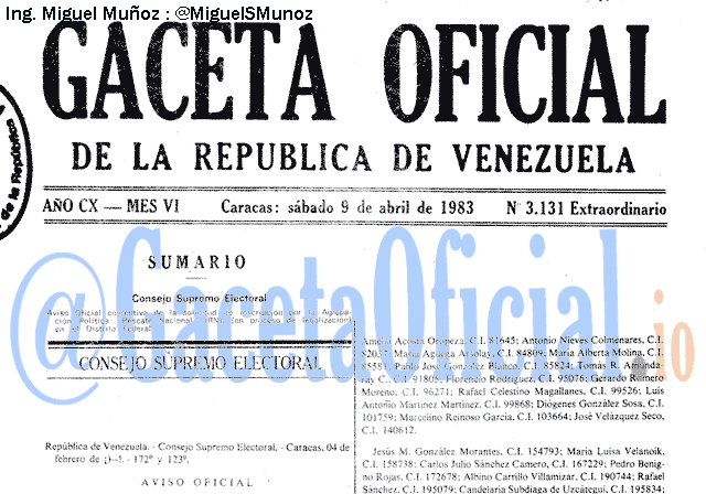 Gaceta Oficial 3131 del 9 Abril 1983