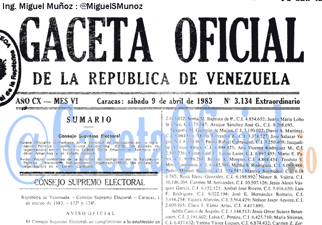 Gaceta Oficial 3134 del 9 Abril 1983