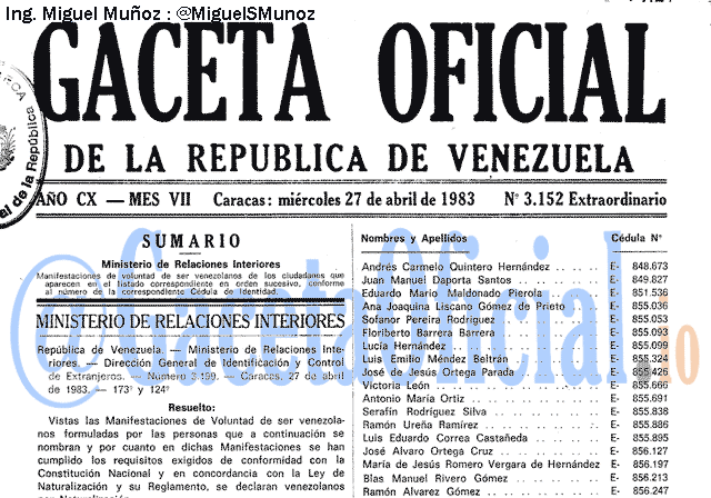Gaceta Oficial 3152 del 27 Abril 1983