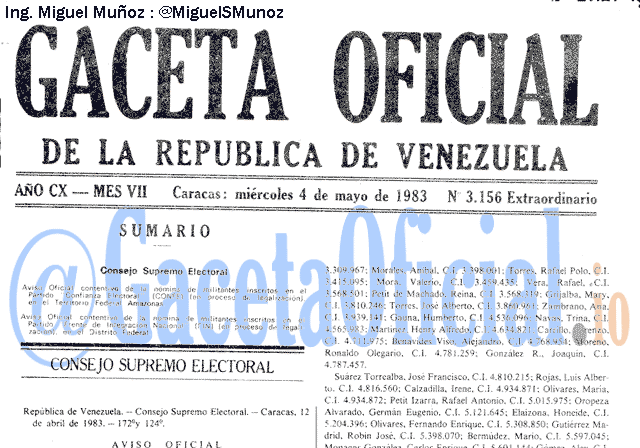 Gaceta Oficial 3156 del 4 Mayo 1983