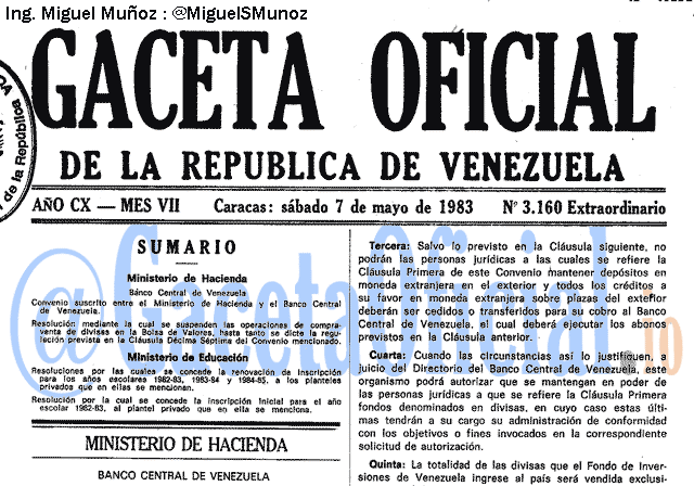 Gaceta Oficial 3160 del 7 Mayo 1983