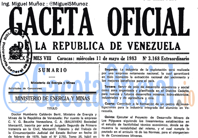 Gaceta Oficial 3168 del 11 Mayo 1983