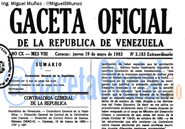 Gaceta Oficial 3183 del 19 Mayo 1983