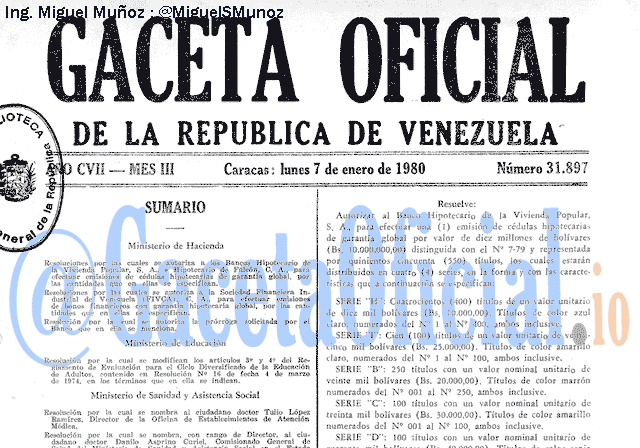 Gaceta Oficial 31897 del 7 Enero 1980