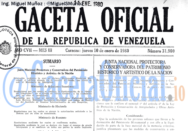 Gaceta Oficial 31900 del 10 Enero 1980