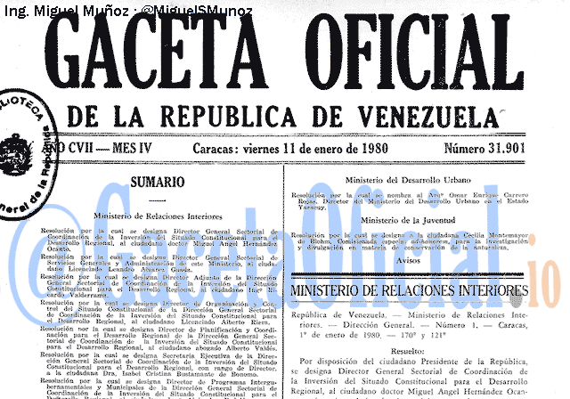 Gaceta Oficial 31901 del 11 Enero 1980