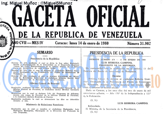 Gaceta Oficial 31902 del 14 Enero 1980