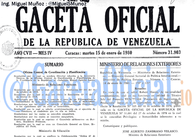 Gaceta Oficial 31903 del 15 Enero 1980