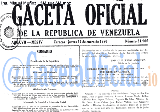 Gaceta Oficial 31905 del 17 Enero 1980