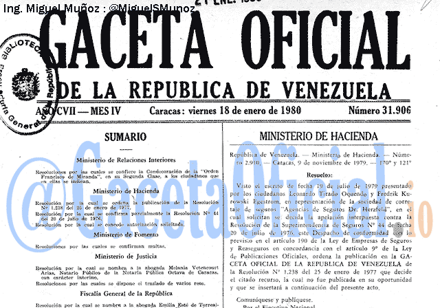 Gaceta Oficial 31906 del 18 Enero 1980