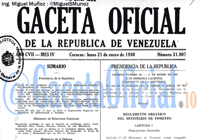 Gaceta Oficial 31907 del 21 Enero 1980