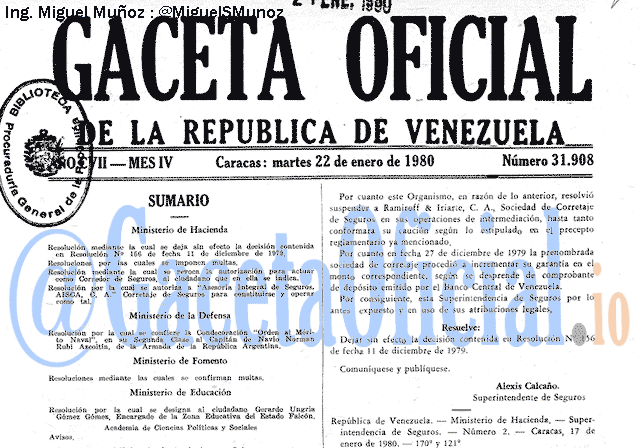 Gaceta Oficial 31908 del 22 Enero 1980