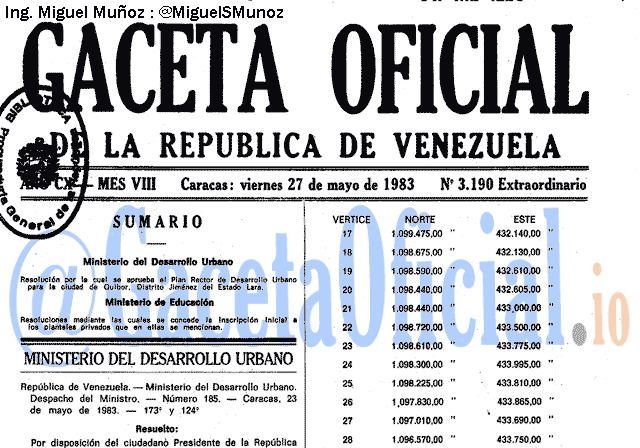 Gaceta Oficial 3190 del 27 Mayo 1983