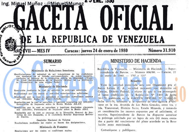 Gaceta Oficial 31910 del 24 Enero 1980