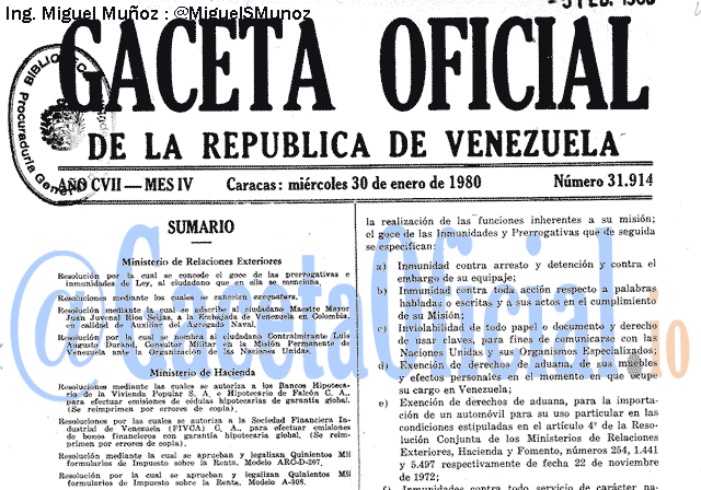 Gaceta Oficial 31914 del 30 Enero 1980