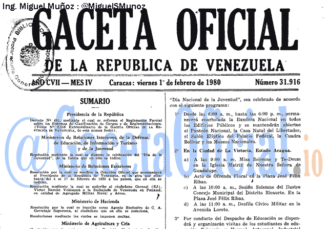 Gaceta Oficial 31916 del 1 Febrero 1980