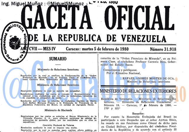 Gaceta Oficial 31918 del 5 Febrero 1980