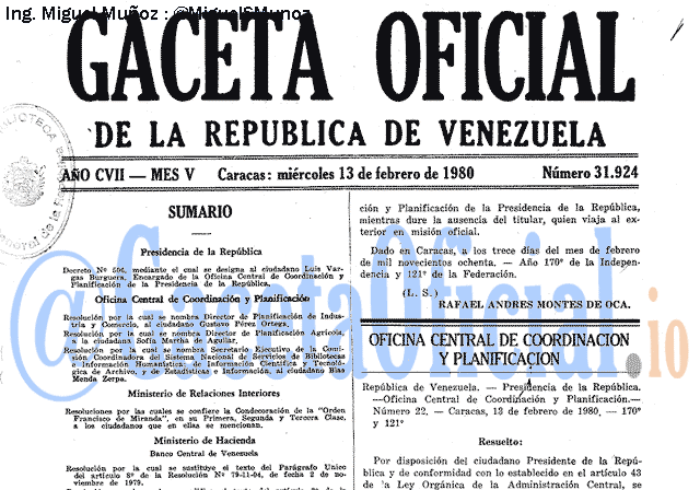 Gaceta Oficial 31924 del 13 Febrero 1980
