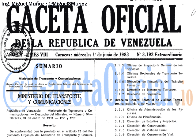 Gaceta Oficial 3192 del 1 Junio 1983