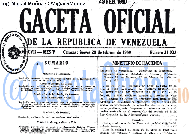 Gaceta Oficial 31933 del 28 Febrero 1980
