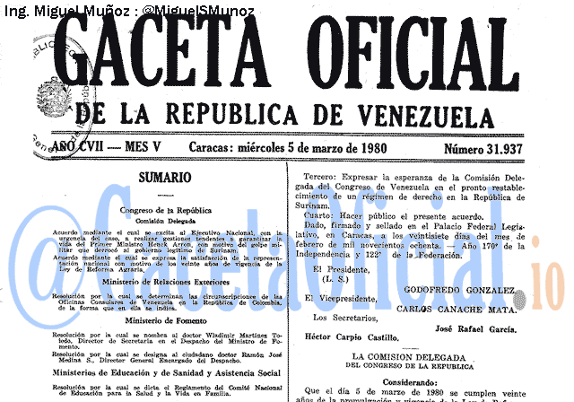 Gaceta Oficial 31937 del 5 Marzo 1980
