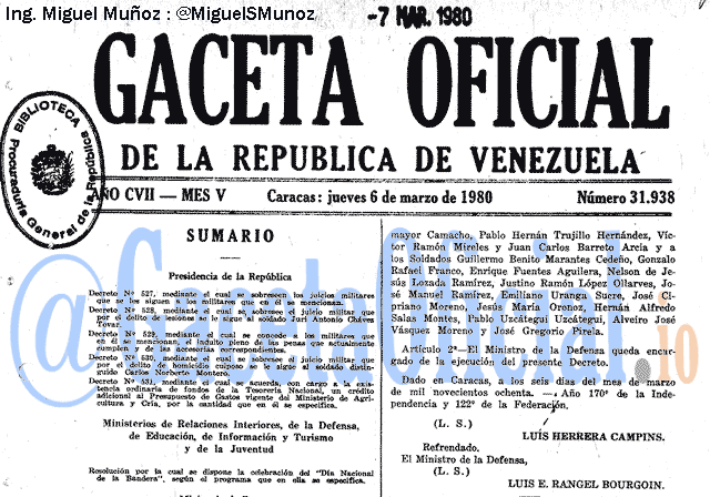 Gaceta Oficial 31938 del 6 Marzo 1980