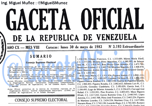 Gaceta Oficial 3193 del 30 Mayo 1983