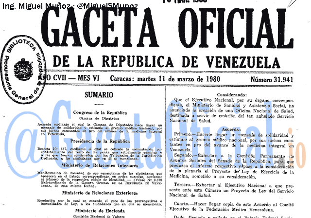 Gaceta Oficial 31941 del 11 Marzo 1980