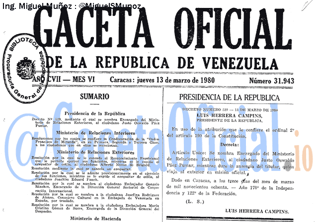 Gaceta Oficial 31943 del 13 Marzo 1980
