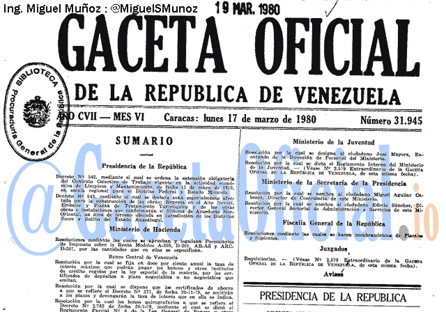 Gaceta Oficial 31945 del 17 Marzo 1980