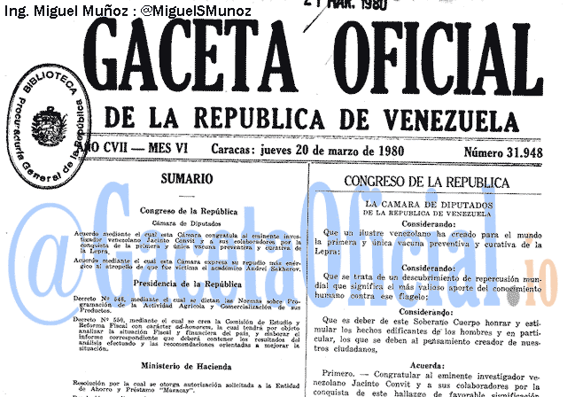 Gaceta Oficial 31948 del 20 Marzo 1980