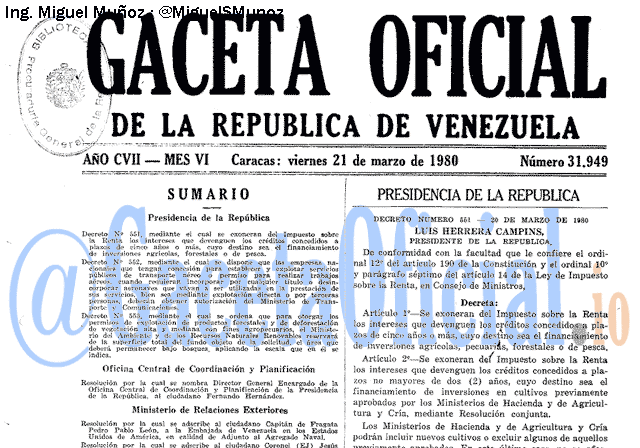 Gaceta Oficial 31949 del 21 Marzo 1980