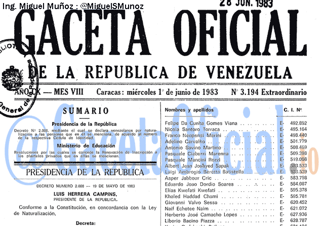 Gaceta Oficial 3194 del 1 Junio 1983